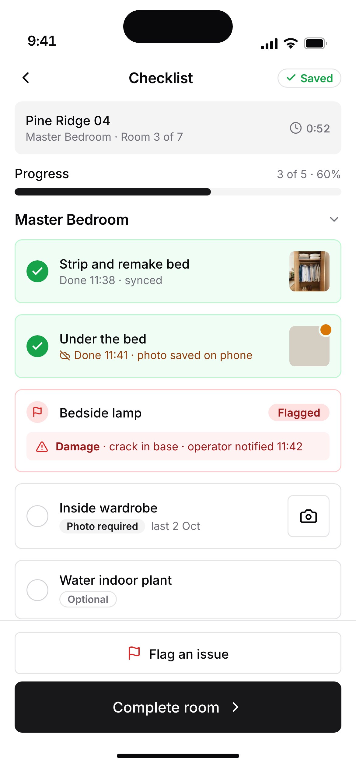 Cleaner checklist with photo-required items