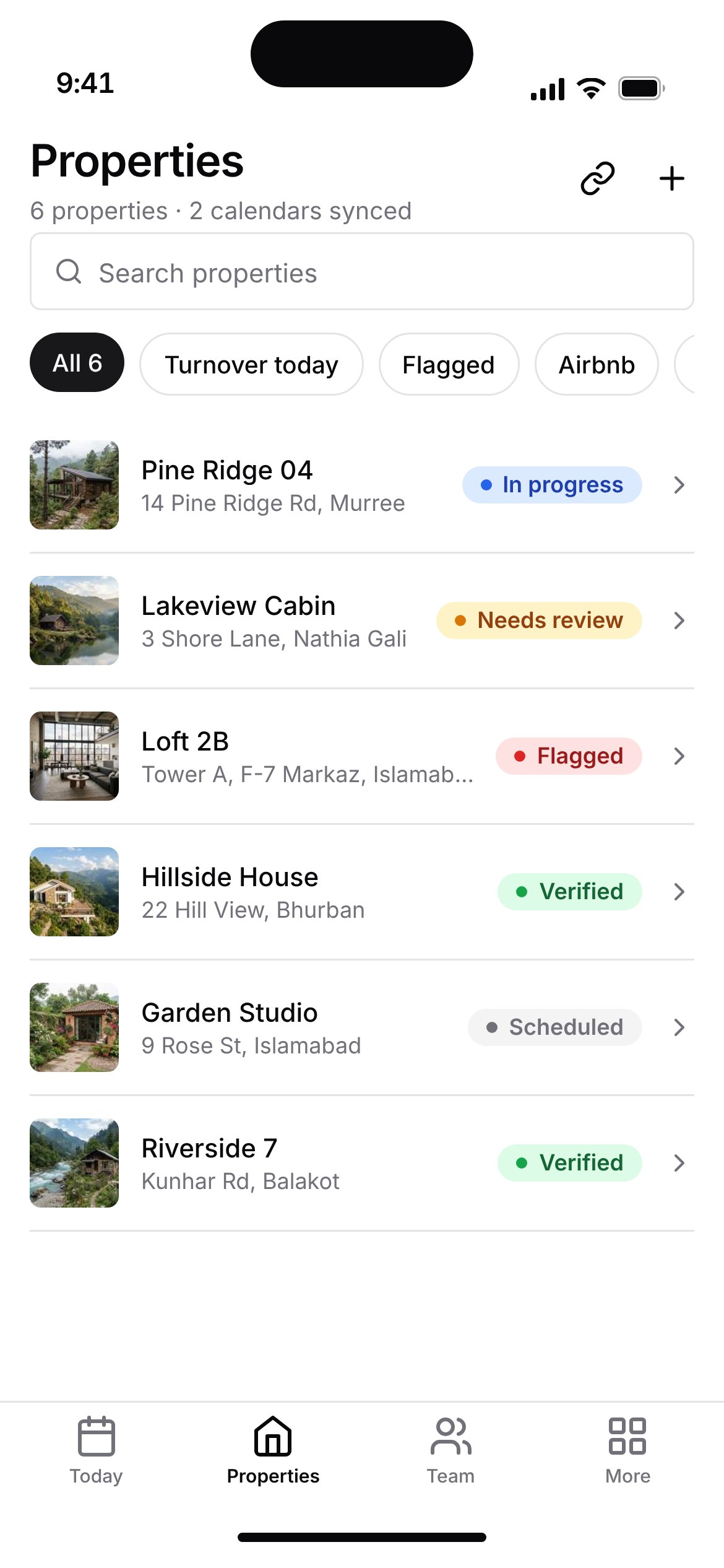 Properties list with photos